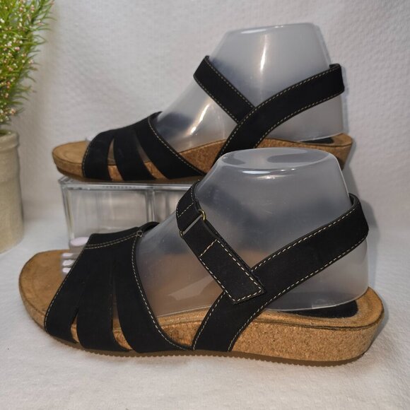 EUROSOFT BY SOFFT BLACK STRAPY SANDAL CORK HEEL WOMENS SIZE 8.5 EUC - Picture 5 of 9